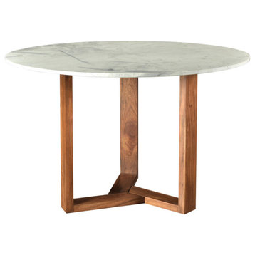 48" Scandinavian Round White Marble Dining Table for 4 or 6 seats