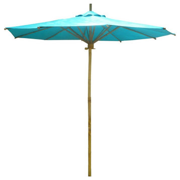 Handcrafted Bamboo Beach Patio Umbrella With Base, Aqua