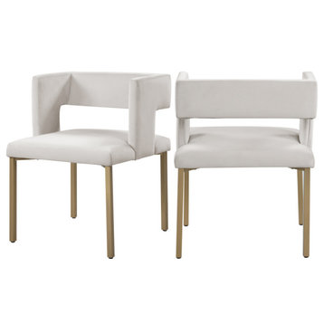 The Verve Dining Chair, Cream and Brushed Gold, Velvet and Iron, Set of 2