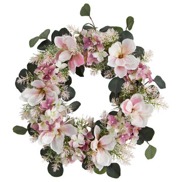 20" Hydrangea and Magnolia Artificial Wreath