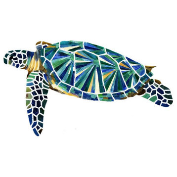 Glass Sea Turtle Swimming Pool Mosaic, 14" X 24"