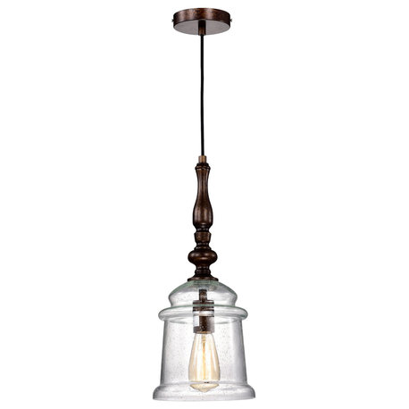 1-Light Oil Rubbed Bronze Pendant With Glass Bell Jar Shade