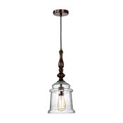1-Light Oil Rubbed Bronze Pendant With Glass Bell Jar Shade