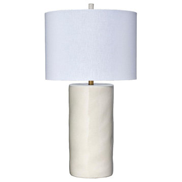 Elegant Cream Ceramic Cylinder Table Lamp 33.5 Minimalist Sculpted Freeform