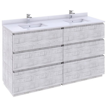 Fresca Stella 60" Double Bathroom Cabinet w/ Top & Sinks in Rustic White