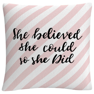 Abc 'She Believed She Could Pink' 16"x16" Decorative Throw Pillow