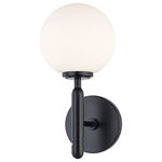 Hudson Valley Lighting - Mina 1-Light Wall Sconce, Glossy Black - Mina balances the classic look of a white sphere diffuser with a clean-lined contemporary form.