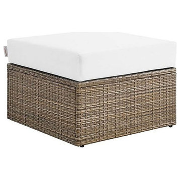Modway Convene Outdoor Synthetic Rattan Ottoman in Cappuccino and White