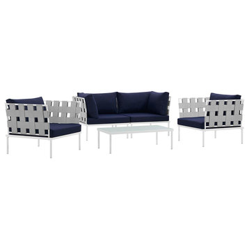 Harmony 5-Piece Outdoor Aluminum Sectional Sofa Set, White Navy