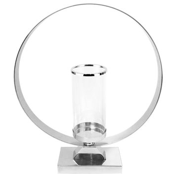 Hurricane Candle Holder on Metal Stand, Silver, Large