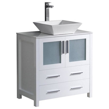 Fresca Torino Modern Bathroom Cabinet, Vessel Sink, White, 30"