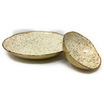 Serene Spaces Living - Serene Spaces Living Gold and Ivory Enamel Bowl, Set of 2 - Both color and texture can help a piece stand out in your d�__cor, which makes the Serene Spaces Living Gold and Ivory Enamel Bowl, Set of 2 an excellent choice. Each iron bowl has a brushed gold finish on the outside and the inside has a beautiful ivory enamel finish which is splattered with gold speckles. The bowl has an artisan look thanks to its free-form edge with a deep gold color. A versatile accent piece, use it for a small floral arrangement, as a fruit or vegatable centerpiece or a candy dish - the options are limitless. Sold as a set of 2, each set includes 1 Small and 1 Large bowl. Small measures 2" Tall and 5.75" Diameter and Large measures 3" Tall and 8.5" Diameter. You can count on the fact that these bowls are made with love and warmth from Serene Spaces Living.