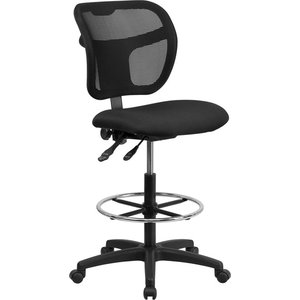 Flash Furniture WL-A7671SYG-BK-D-GG Mid-Back Mesh Drafting Stool with Black Fabric Seat