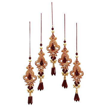 5-Piece Novica Golden Paisley Beaded Ornaments