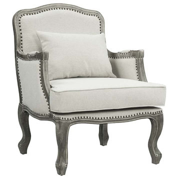 Acme Tania Chair With Pillow Cream Linen and Brown Finish