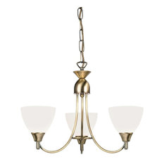 Alton 3-Arm Ceiling Light With Opal Glass, Dual Mount, Antique Brass