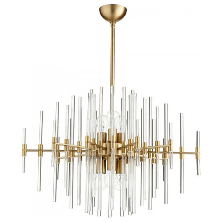 Quebec Pendant, 6-Light, Aged Brass, Iron, Glass, 30.5"W (9225 M9KW4)