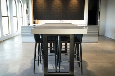 Kitchen/dining room combo - large contemporary concrete floor kitchen/dining room combo idea in New York with no fireplace