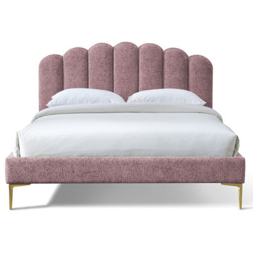 Omax Decor Bella Modern Fabric Upholstered Platform Bed, Ash Rose, Queen