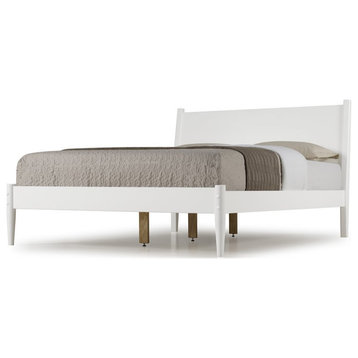 Camaflexi Mid-Century Solid Wood Twin Panel Bed in White
