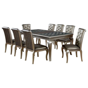 Bowery Hill Transitional Wood 9-Piece Dining Set in Champagne