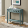 Farmhouse Console Table, Spacious Drawers With Round Antique Bronze Pulls, Teal