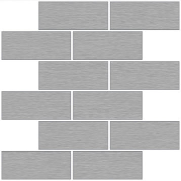 Metro Brushed Silver Peel & Stick Backsplash Tiles, Panel