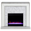 Trason Mirrored Faux Stone Fireplace with Color Changing Firebox, Silver