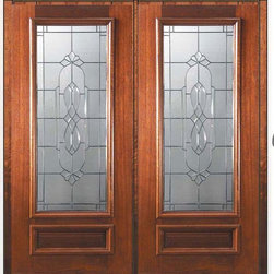 Pre-hung Double Door 80 Mahogany Kensington 1 Panel 3/4 Lite Glass - Front Doors