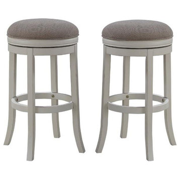 Home Square 2 Piece Backless Wood Bar Stool Set in Distressed Antique White