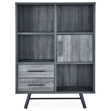 Bokchito Faux Wood Cabinet, Matte Black/Somona Gray Oak