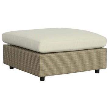 Shelter Island Square Ottoman With Cushion, Woven Khaki Brown/Sand