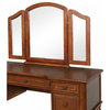 Traditional Vanity Set, Tri-Folding Mirror 5 Storage Drawers, Warm Cherry Finish