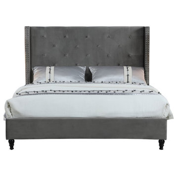 Best Master Furniture Valentina Velvet Platform California King Bed in Gray