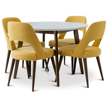 Cosette 5-Piece Mid-Century Modern Dining Set w 4 Fabric Dining Chairs in Yellow