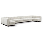 Meridian Furniture - Quinn Chenille Upholstered U-Shaped Modular Sectional, Cream, 8-Piece: 6 Armless Chair, 2 Corner Chair - The Quinn Modular Sectional is a stunning piece crafted in a rich and luxurious cream chenille fabric. Its awe-inspiring design and exceptional quality make it a perfect addition to any space, whether it's a living room, bedroom, or office. The sectional's plush cushioning and sturdy frame provide both comfort and durability, ensuring that it will be a favorite for years to come. Whether you're looking for a statement piece or simply a comfortable seating option, the Quinn sectional is an excellent choice.