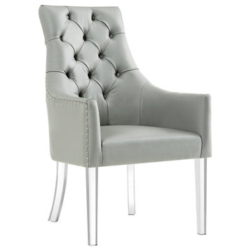 Naomi Acrylic Leg Dining Chair, Armless, Set of 2, Gray, Leather PU