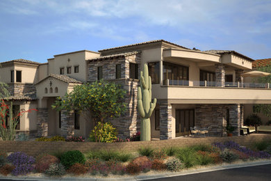 Huge transitional beige two-story stucco exterior home photo in Phoenix