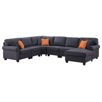 Devion Furniture Woven Fabric U-Shaped Sectional Sofa in Dark Gray