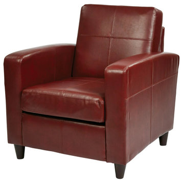 Modern Accent Chair, Comfortable Bonded Leather Seat and Stitched Accent, Red