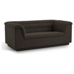 Meridian Furniture - Cascade Upholstered Set, Brown, Boucle Fabric, Loveseat - Give your room a much-needed rehab when you bring home this Cascade boucle fabric loveseat. The elegantly attention-grabbing design features a modern profile with curved arms deep horizontal channel tufting, so it wows from all angles. Upholstered in rich brown boucle fabric, this seat quickly becomes everyone's favorite spot for curling up with a good book or smart device. Thick foam padding ensures a cozy, body-hugging experience. while you watch TV or just relax.