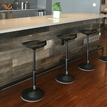 Reclaimed wood flooring + paneling