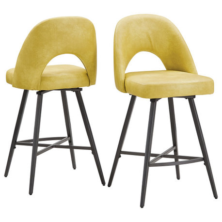 Tierno 24" Counter Height Metal Swivel Stools, Set of 2, Yellow PU Leather