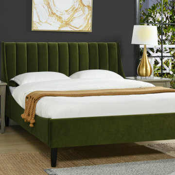 Aspen Vertical Tufted Platform Bed, Olive Green, Queen