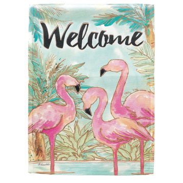 Welcome Flamingo Print Flag, Large