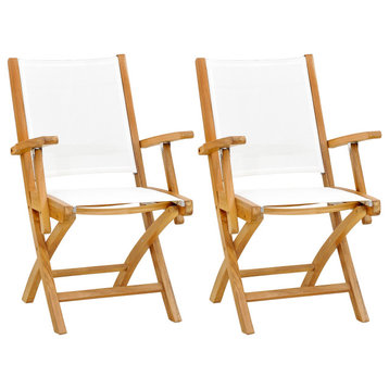 Teak Wood Miami Folding Arm Chair with Batyline Sling, Set of 2