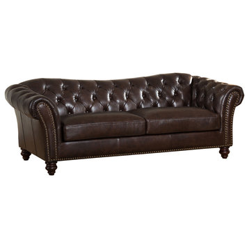 Mona Leather Craft Sofa, Dark Brown