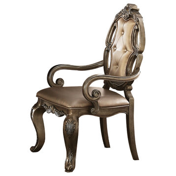 Acme Ragenardus Champagne Faux Leather Arm Chair, Vintage Oak, Set of 2