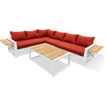 HiGreen Outdoor - Denver 5-Piece Aluminum Outdoor Patio Sectional Sofa Set with Cushions, Canvas Terracotta Sunbrella - Using textilene, teak and white/silver powder coating colors as a mix, it makes the Denver Collection very outstanding. The design is also very close to an indoor style. With a sharp color contrast in the sun, people can enjoy not only a beautiful sight but also a very warm feeling