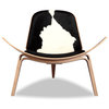 Tripod Plywood Lounge Chair, Genuine Cowhide With Walnut Base, Black/White